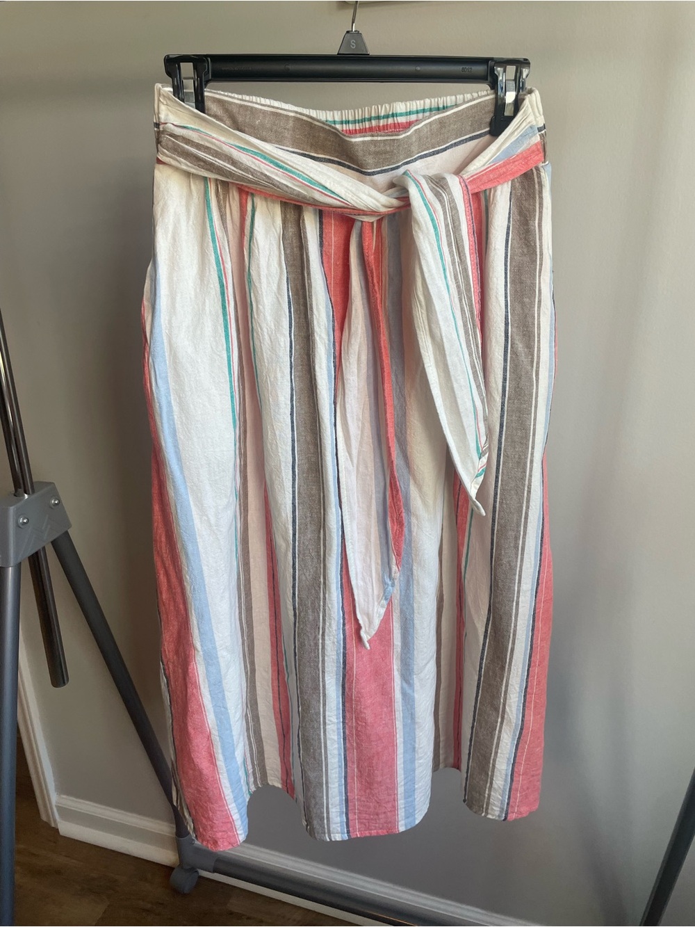 Time and Tru Coral, Cream & Brown Striped Midi Wrap Skirt